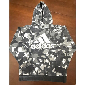 Adidas Black Gray White Camo Hooded Sweatshirt Pullover Boy's Large 14/16